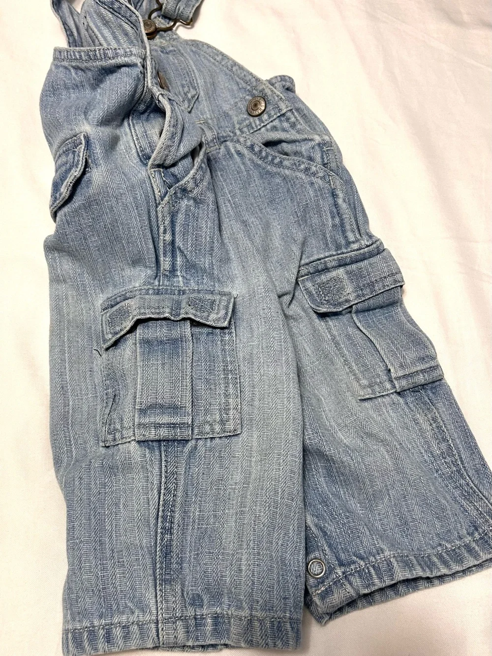 6-12 Month Old Navy Denim Jean Overalls with Cargo Pockets